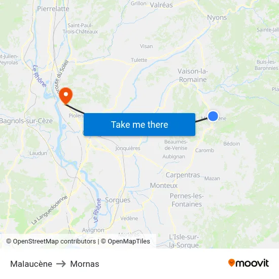 Malaucène to Mornas map