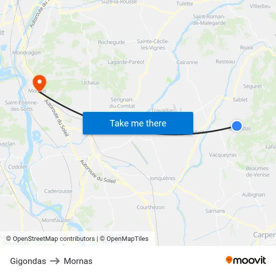 Gigondas to Mornas map