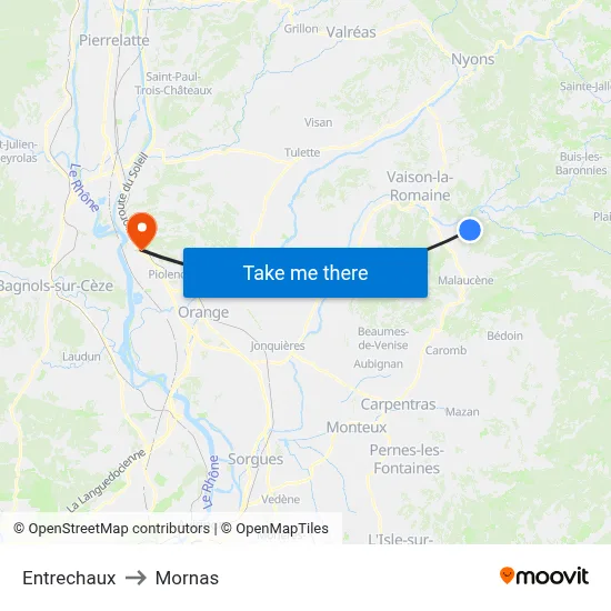 Entrechaux to Mornas map