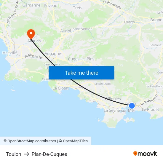 Toulon to Plan-De-Cuques map