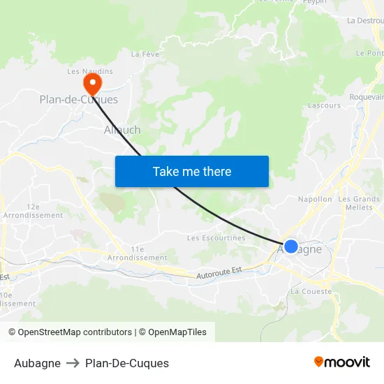 Aubagne to Plan-De-Cuques map
