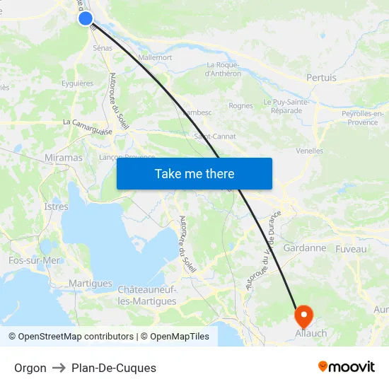 Orgon to Plan-De-Cuques map