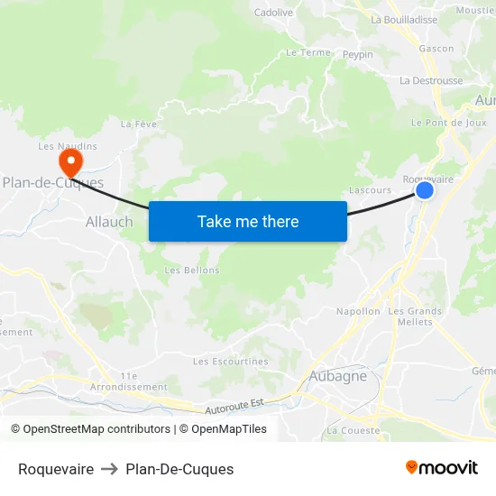 Roquevaire to Plan-De-Cuques map