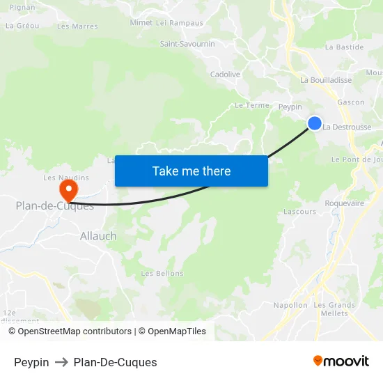 Peypin to Plan-De-Cuques map