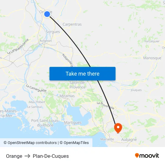Orange to Plan-De-Cuques map