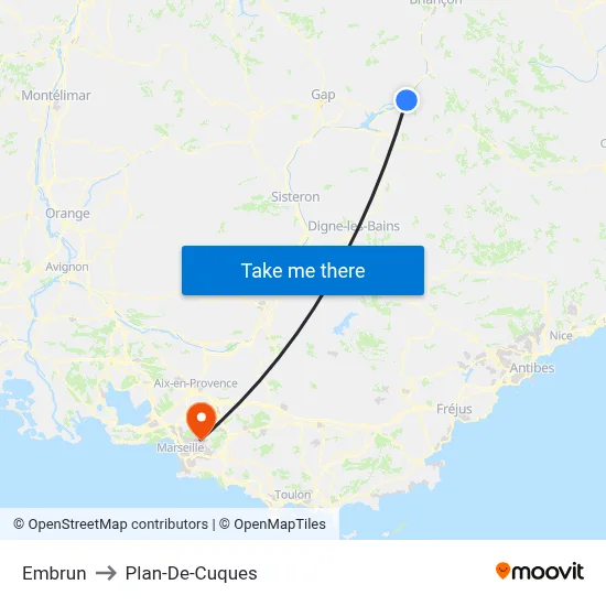 Embrun to Plan-De-Cuques map