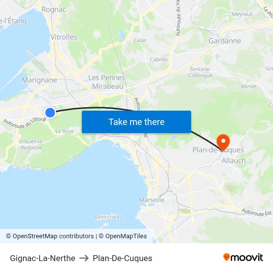 Gignac-La-Nerthe to Plan-De-Cuques map