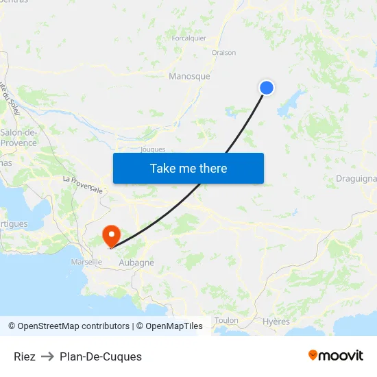 Riez to Plan-De-Cuques map