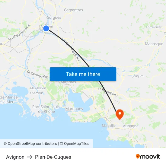 Avignon to Plan-De-Cuques map