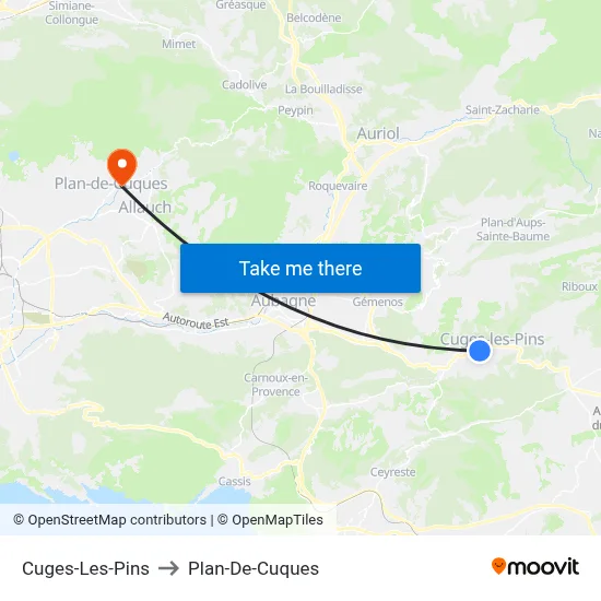 Cuges-Les-Pins to Plan-De-Cuques map