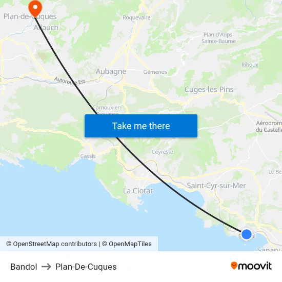 Bandol to Plan-De-Cuques map