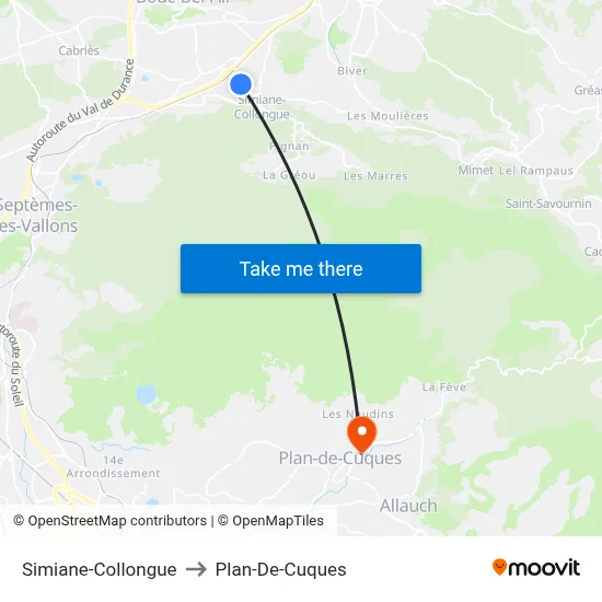 Simiane-Collongue to Plan-De-Cuques map