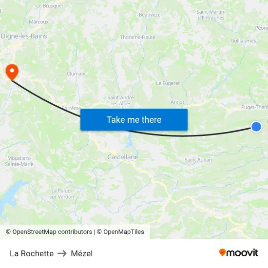 La Rochette to Mézel map