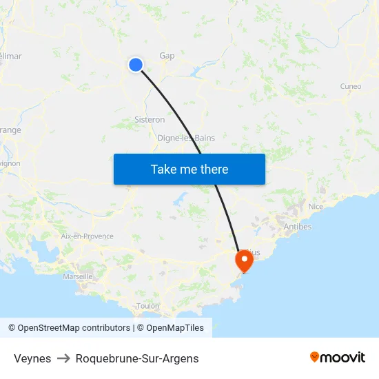 Veynes to Roquebrune-Sur-Argens map
