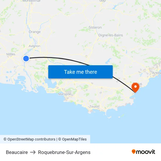 Beaucaire to Roquebrune-Sur-Argens map