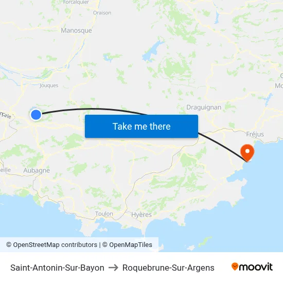 Saint-Antonin-Sur-Bayon to Roquebrune-Sur-Argens map