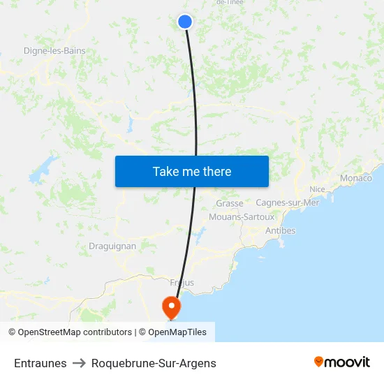 Entraunes to Roquebrune-Sur-Argens map