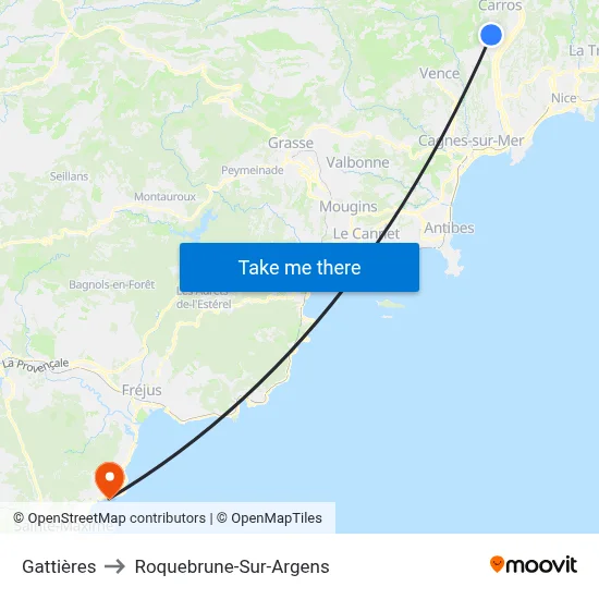 Gattières to Roquebrune-Sur-Argens map