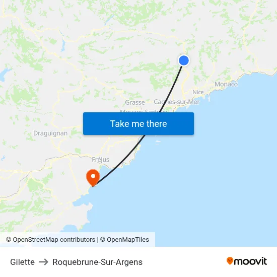 Gilette to Roquebrune-Sur-Argens map