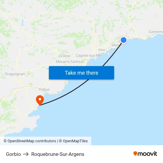 Gorbio to Roquebrune-Sur-Argens map