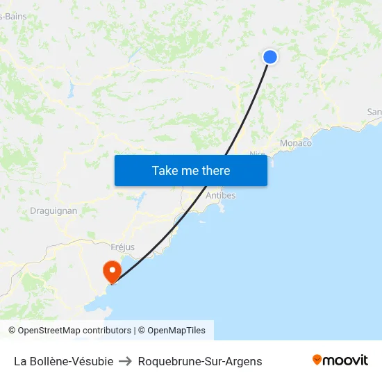 La Bollène-Vésubie to Roquebrune-Sur-Argens map