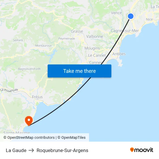 La Gaude to Roquebrune-Sur-Argens map