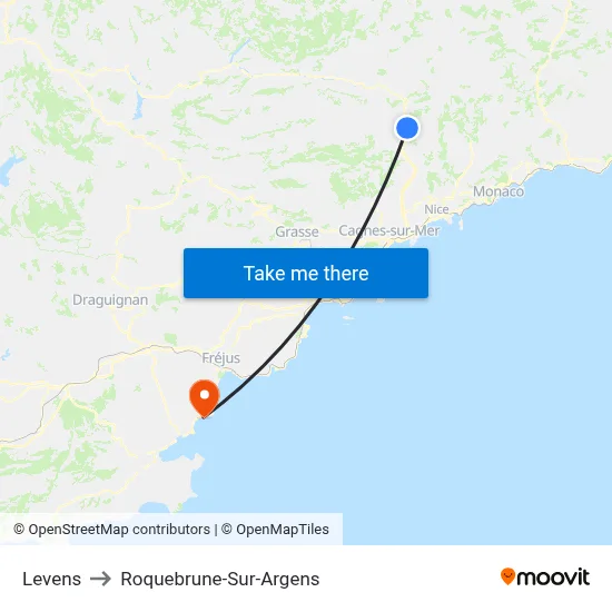 Levens to Roquebrune-Sur-Argens map