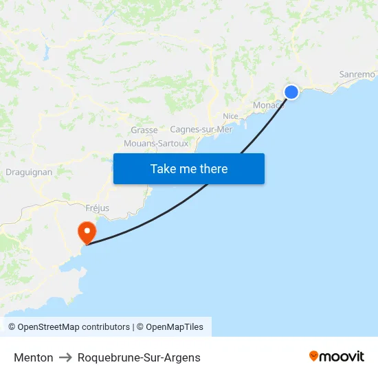 Menton to Roquebrune-Sur-Argens map