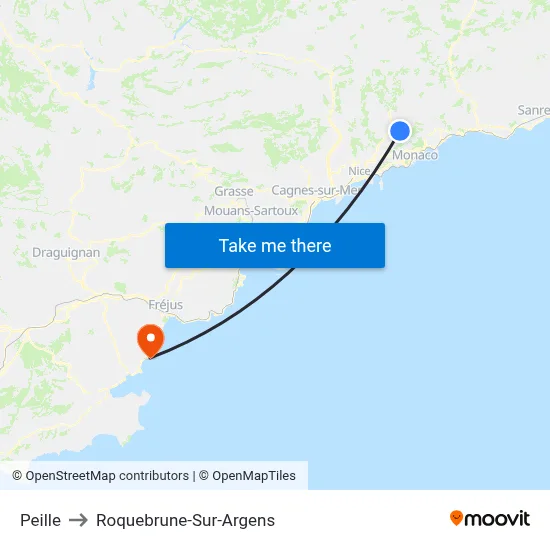 Peille to Roquebrune-Sur-Argens map