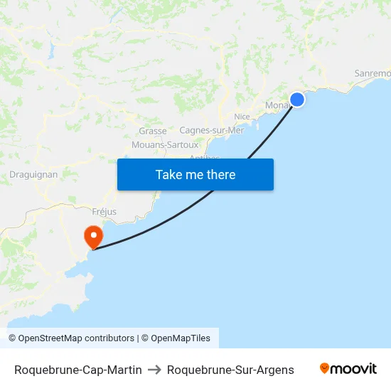 Roquebrune-Cap-Martin to Roquebrune-Sur-Argens map
