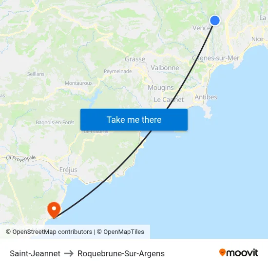 Saint-Jeannet to Roquebrune-Sur-Argens map