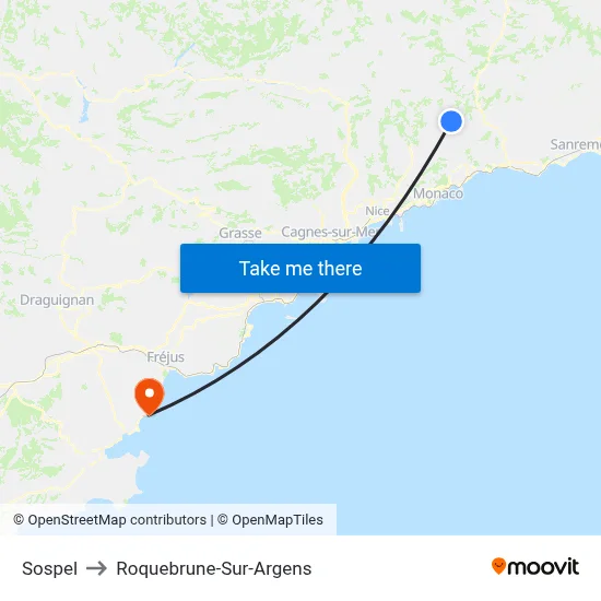 Sospel to Roquebrune-Sur-Argens map