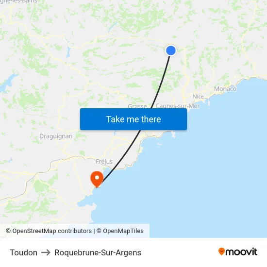 Toudon to Roquebrune-Sur-Argens map