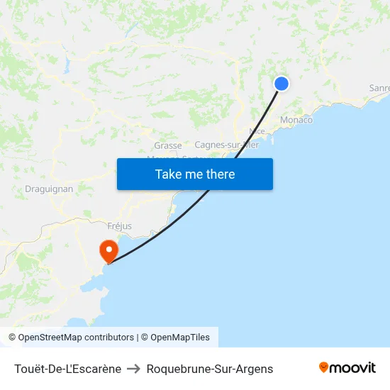 Touët-De-L'Escarène to Roquebrune-Sur-Argens map