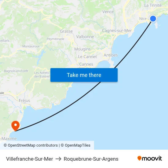Villefranche-Sur-Mer to Roquebrune-Sur-Argens map