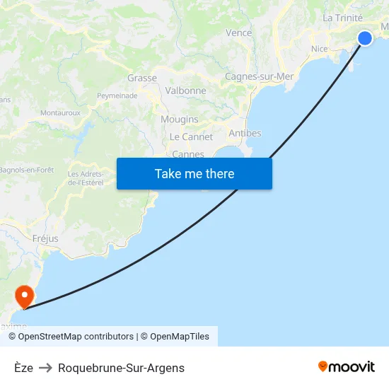 Èze to Roquebrune-Sur-Argens map