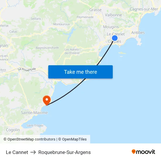 Le Cannet to Roquebrune-Sur-Argens map