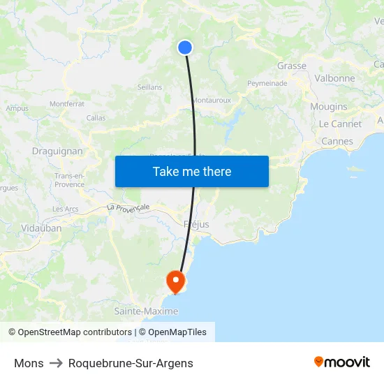 Mons to Roquebrune-Sur-Argens map