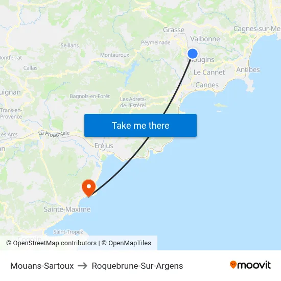 Mouans-Sartoux to Roquebrune-Sur-Argens map