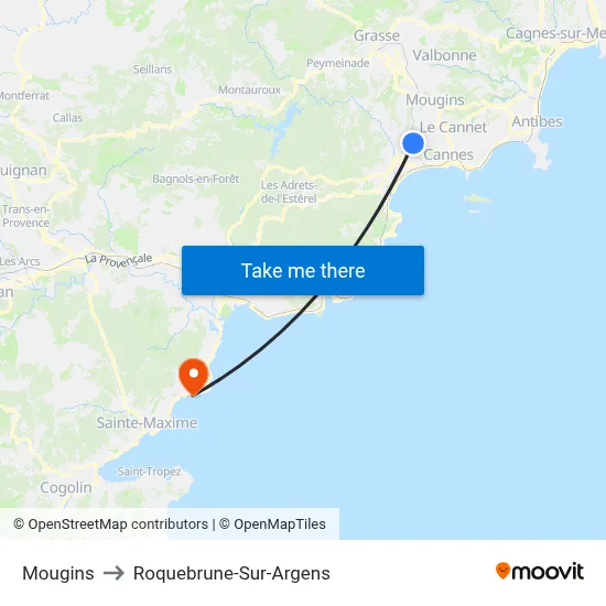 Mougins to Roquebrune-Sur-Argens map