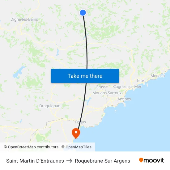 Saint-Martin-D'Entraunes to Roquebrune-Sur-Argens map