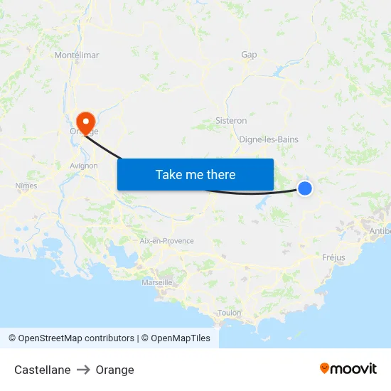 Castellane to Orange map