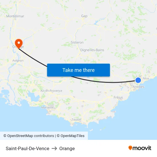 Saint-Paul-De-Vence to Orange map