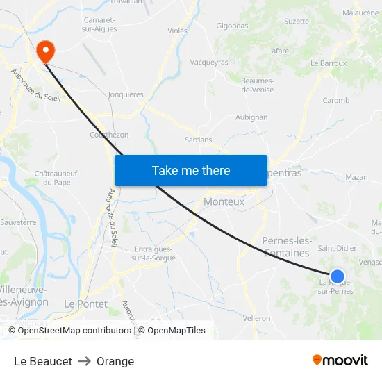 Le Beaucet to Orange map