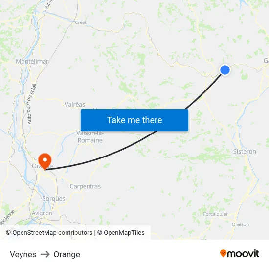 Veynes to Orange map
