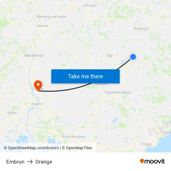 Embrun to Orange map