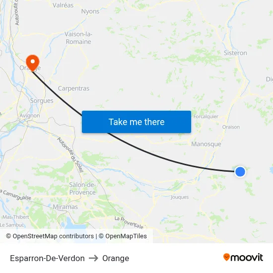 Esparron-De-Verdon to Orange map