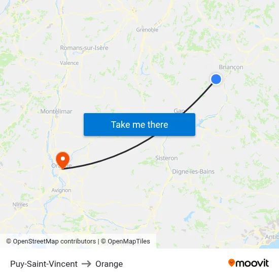 Puy-Saint-Vincent to Orange map