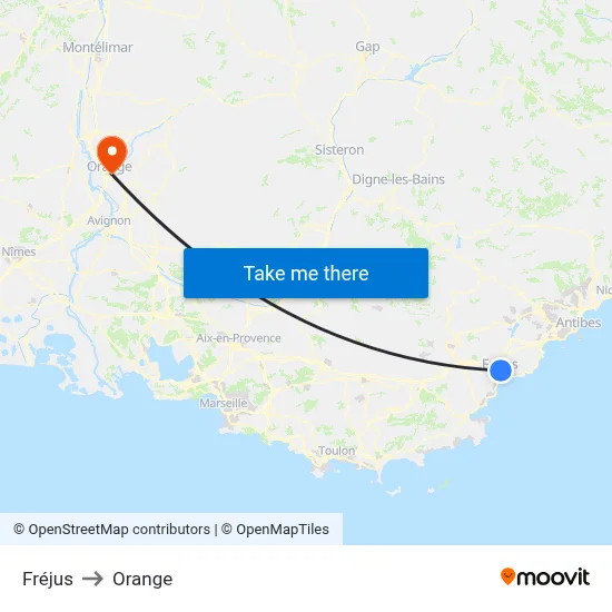 Fréjus to Orange map