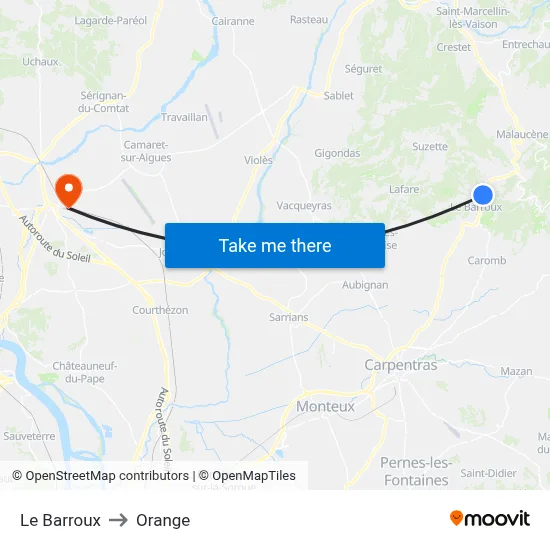 Le Barroux to Orange map